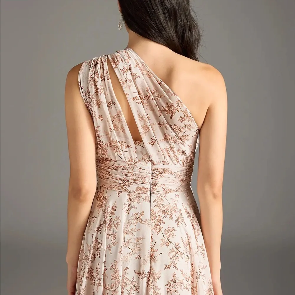 Azazie Charlize One-Shoulder in Pink Fern Floral - Picture 2 of 5
